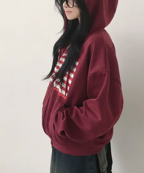 VIVID LADY(ビビッドレディー)の「ヴィンテージアメリカンフラッグ ダブルジップパーカー(パーカー・レディース・ネイビー/グレー/ワイン/ブラック/ブラウン・FREE)」の11枚目の写真