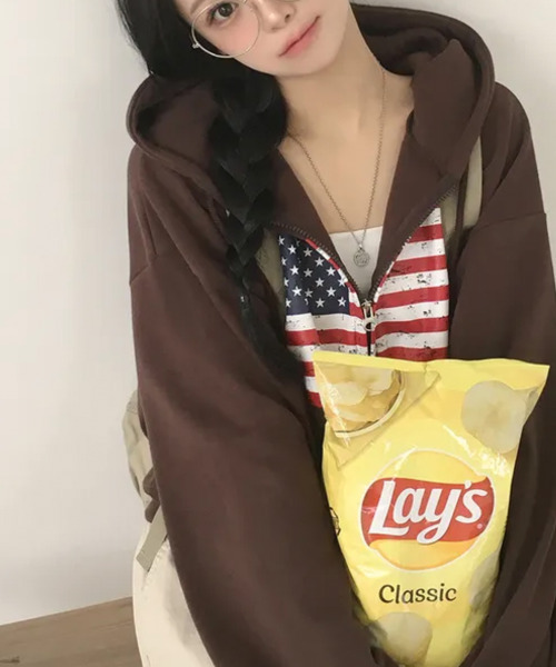 VIVID LADY(ビビッドレディー)の「ヴィンテージアメリカンフラッグ ダブルジップパーカー(パーカー・レディース・ネイビー/グレー/ワイン/ブラック/ブラウン・FREE)」の15枚目の写真