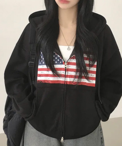 VIVID LADY(ビビッドレディー)の「ヴィンテージアメリカンフラッグ ダブルジップパーカー(パーカー・レディース・ネイビー/グレー/ワイン/ブラック/ブラウン・FREE)」の22枚目の写真
