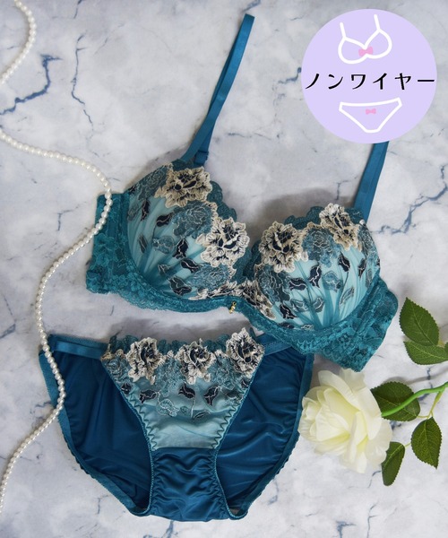 【ノンワイヤー/ラクして整う！ストレスフリーで上品なフィット感♪】上下セット/M-LL/脇高ドレッシーフルール