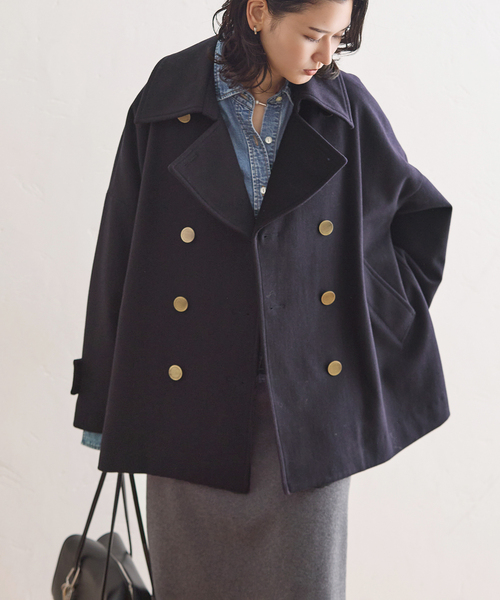 Traditional Weatherwear（トラディショナルウェザーウェア）の「別注【TRADITIONAL WEATHERWEAR】MALTON PEA COAT MIDDLE（ピーコート・レディース・チャコールグレー/ネイビー・34）」の2枚目の写真