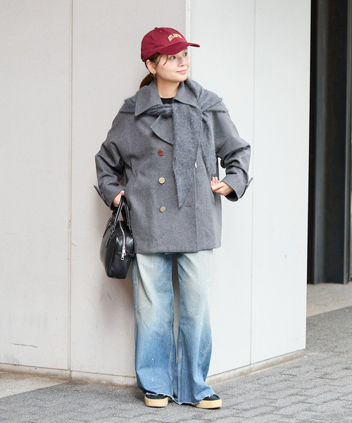 Traditional Weatherwear（トラディショナルウェザーウェア）の「別注【TRADITIONAL WEATHERWEAR】MALTON PEA COAT MIDDLE（ピーコート・レディース・チャコールグレー/ネイビー・34）」の3枚目の写真