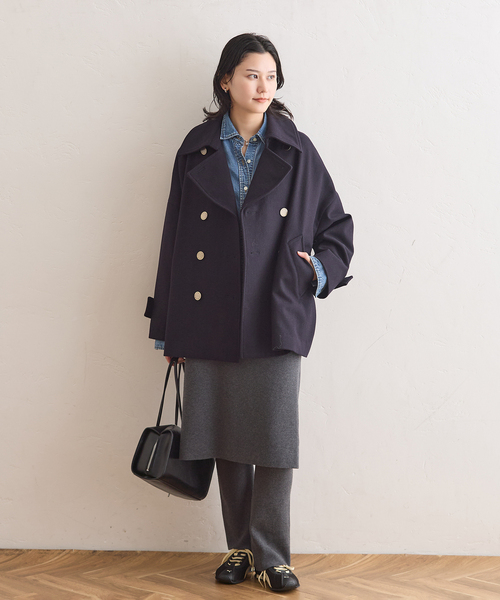 Traditional Weatherwear（トラディショナルウェザーウェア）の「別注【TRADITIONAL WEATHERWEAR】MALTON PEA COAT MIDDLE（ピーコート・レディース・チャコールグレー/ネイビー・34）」の4枚目の写真