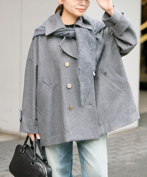 Traditional Weatherwear（トラディショナルウェザーウェア）の「別注【TRADITIONAL WEATHERWEAR】MALTON PEA COAT MIDDLE（ピーコート・レディース・チャコールグレー/ネイビー・34）」の6枚目の写真