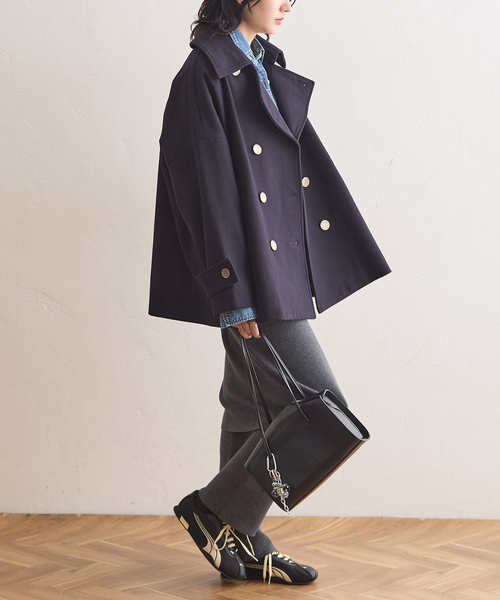 Traditional Weatherwear（トラディショナルウェザーウェア）の「別注【TRADITIONAL WEATHERWEAR】MALTON PEA COAT MIDDLE（ピーコート・レディース・チャコールグレー/ネイビー・34）」の9枚目の写真