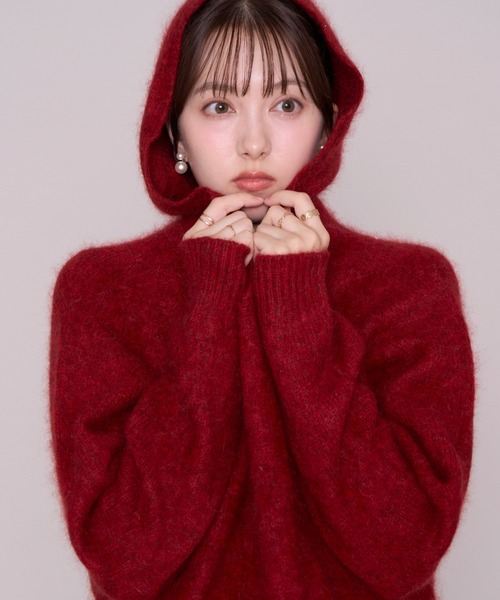 MISCH MASCH(ミッシュマッシュ)の「2026秋冬新作 ふわふわフードニット(ニット/セーター・レディース・ベージュ/グレー/レッド・フリ-)」の14枚目の写真