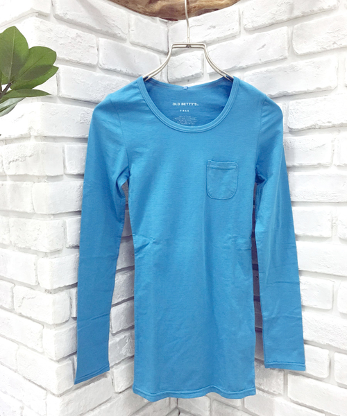 OLD BETTY'S(オールドベティーズ)の「ALOHA Bare Jersey Pocket T-shirts/ベアジャージーポケットTシャツ(Tシャツ/カットソー・レディース・杢グレー/ターコイズブルー/チャコール/ホワイト/ライトグレー/ブラウン/ベビーピンク/ダークブラウン/レッド系その他2/ブラック/ブルーグレー/サックスブルー/ブルーグリーン/グリーン/ロイヤルブルー/パープル/サーモンピンク/レッド/レッド系その他/チェリーピンク・FREE)」の12枚目の写真