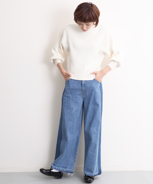 MERLOT（メルロー）の「サイドラインデニムワイドパンツ548-6527（デニムパンツ・レディース・ネイビー/ブルー・FREE）」の18枚目の写真