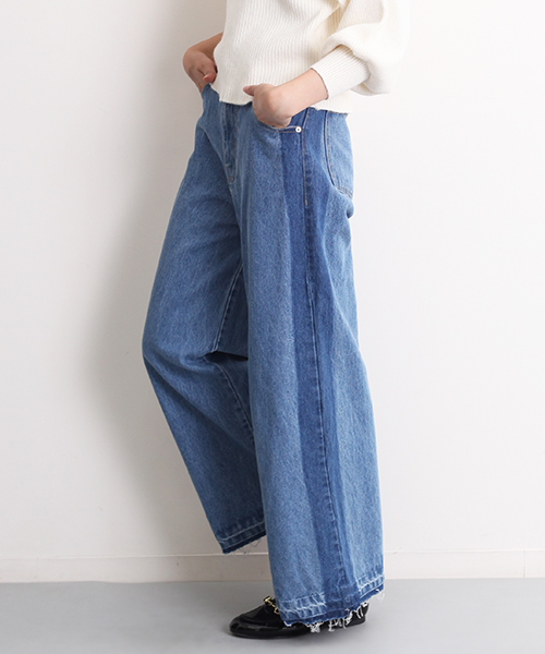 MERLOT（メルロー）の「サイドラインデニムワイドパンツ548-6527（デニムパンツ・レディース・ネイビー/ブルー・FREE）」の20枚目の写真