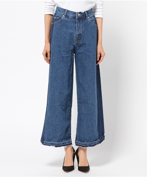 MERLOT（メルロー）の「サイドラインデニムワイドパンツ548-6527（デニムパンツ・レディース・ネイビー/ブルー・FREE）」の3枚目の写真