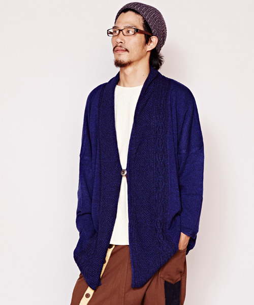 チャイハネ（チャイハネ）の「【チャイハネ】yul ミックスヤーンニットカーディガン（ユニセックス）（カーディガン/ボレロ・メンズ・ブルー/ベージュ/ブラック/カーキ/マスタード/ホワイト・FREE）」の5枚目の写真