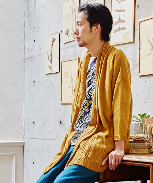 チャイハネ（チャイハネ）の「【チャイハネ】yul ミックスヤーンニットカーディガン（ユニセックス）（カーディガン/ボレロ・メンズ・ブルー/ベージュ/ブラック/カーキ/マスタード/ホワイト・FREE）」の6枚目の写真