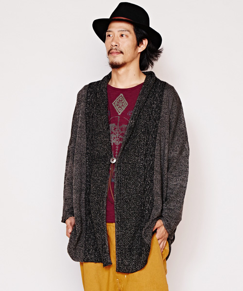 チャイハネ（チャイハネ）の「【チャイハネ】yul ミックスヤーンニットカーディガン（ユニセックス）（カーディガン/ボレロ・メンズ・ブルー/ベージュ/ブラック/カーキ/マスタード/ホワイト・FREE）」の2枚目の写真