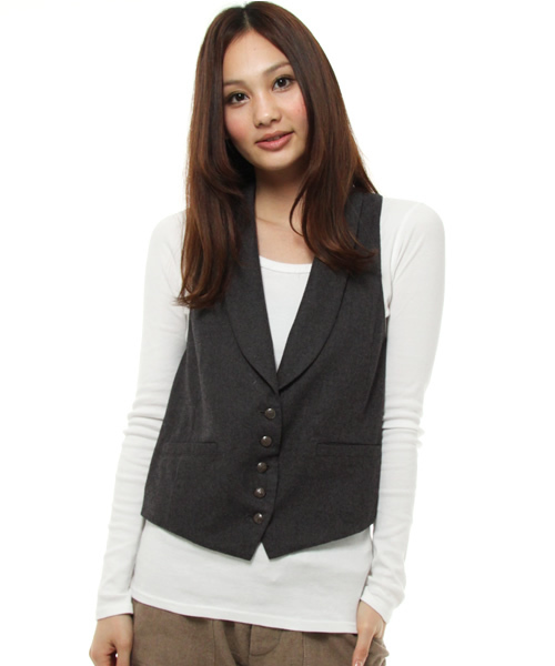 JOURNAL STANDARD（ジャーナルスタンダード）の「FLANNEL SHAWL COLLAR VEST（ベスト・レディース・ブラック/チャコールグレー・FREE）」の2枚目の写真