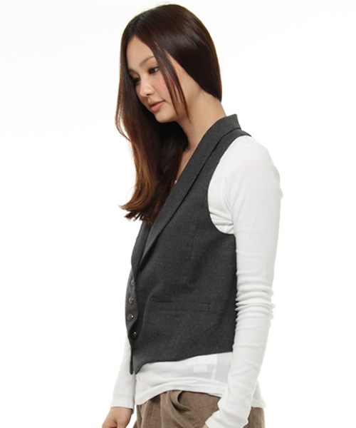 JOURNAL STANDARD（ジャーナルスタンダード）の「FLANNEL SHAWL COLLAR VEST（ベスト・レディース・ブラック/チャコールグレー・FREE）」の3枚目の写真