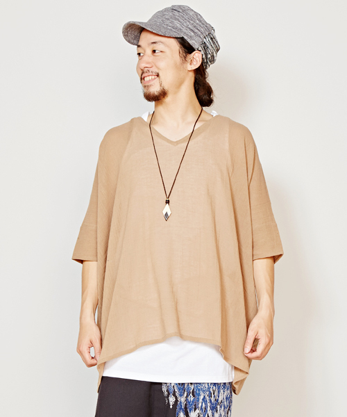 チャイハネ(チャイハネ)の「【チャイハネ】シンプルレイヤードトップス MEN'Sサイズ(その他トップス・メンズ・ネイビー/ベージュ/カーキ/ホワイト/ダークブルー/モカ/グリーン/ブラック/イエロー系その他/オレンジ・FREE)」の4枚目の写真