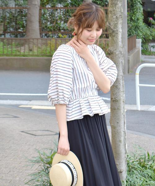 Khaju(カージュ)の「Khaju:2WAYストライプカシュクールブラウス③◇(シャツ/ブラウス・レディース・イエロー/ワイン・ONE SIZE)」の1枚目の写真