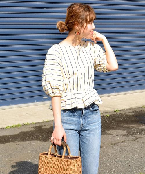 Khaju(カージュ)の「Khaju:2WAYストライプカシュクールブラウス③◇(シャツ/ブラウス・レディース・イエロー/ワイン・ONE SIZE)」の10枚目の写真