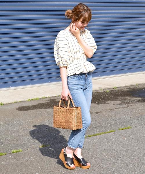 Khaju(カージュ)の「Khaju:2WAYストライプカシュクールブラウス③◇(シャツ/ブラウス・レディース・イエロー/ワイン・ONE SIZE)」の12枚目の写真