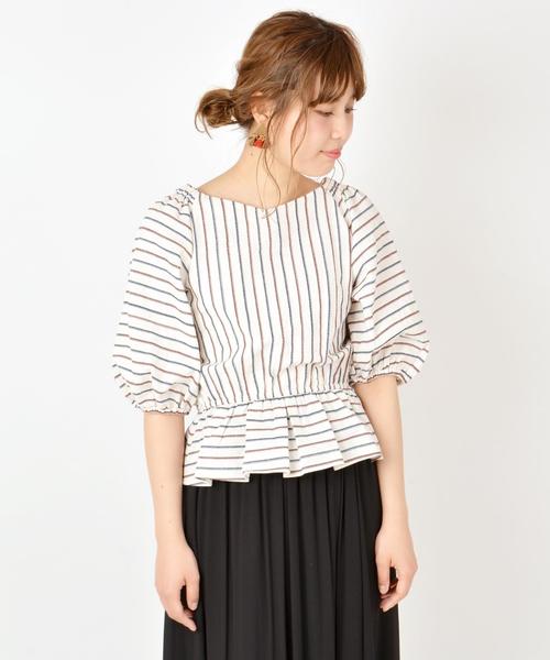 Khaju(カージュ)の「Khaju:2WAYストライプカシュクールブラウス③◇(シャツ/ブラウス・レディース・イエロー/ワイン・ONE SIZE)」の4枚目の写真
