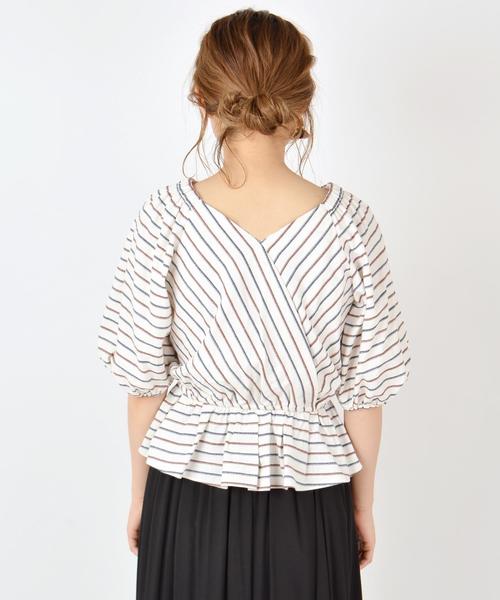Khaju(カージュ)の「Khaju:2WAYストライプカシュクールブラウス③◇(シャツ/ブラウス・レディース・イエロー/ワイン・ONE SIZE)」の6枚目の写真
