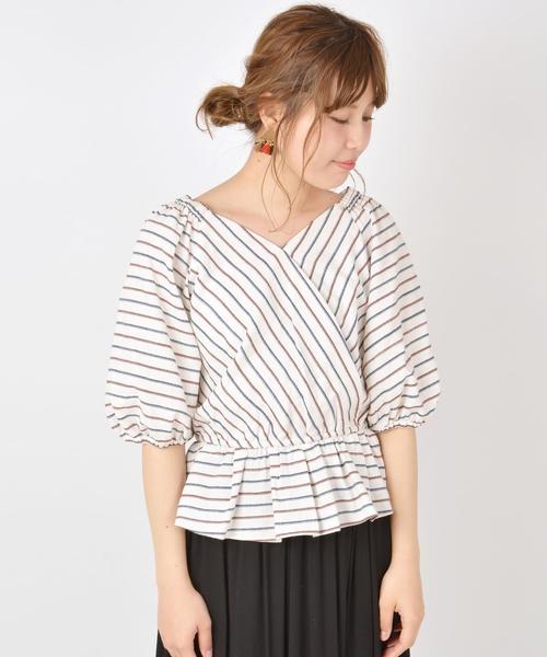 Khaju(カージュ)の「Khaju:2WAYストライプカシュクールブラウス③◇(シャツ/ブラウス・レディース・イエロー/ワイン・ONE SIZE)」の9枚目の写真