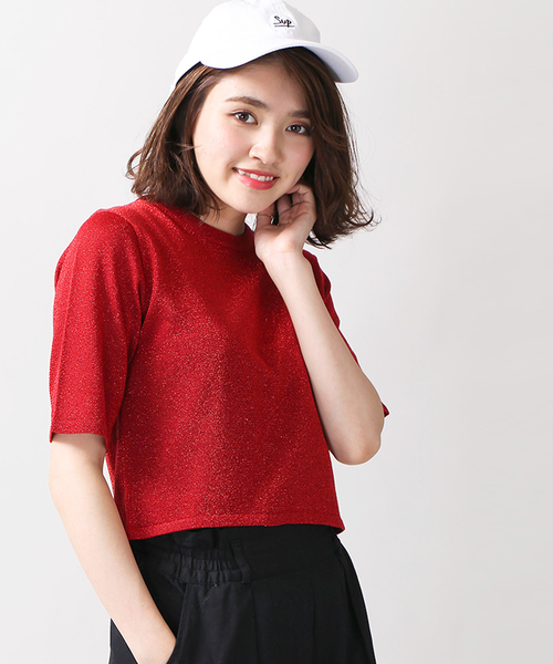 WEGO（ウィゴー）の「WEGO/ラメニットハイネックカットソー（Tシャツ/カットソー・レディース・イエロー/レッド/ピンク/ブラック・FREE）」の4枚目の写真