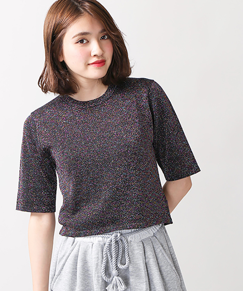 WEGO（ウィゴー）の「WEGO/ラメニットハイネックカットソー（Tシャツ/カットソー・レディース・イエロー/レッド/ピンク/ブラック・FREE）」の2枚目の写真