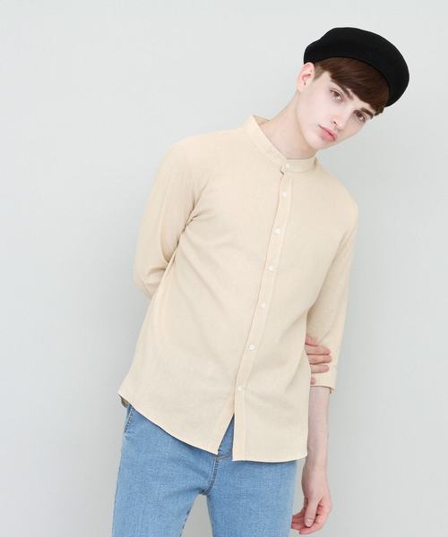 EMMA CLOTHES（エマクローズ）の「バンドカラーリネンシャツ Band collar Linen shirt 3/4 sleeve（シャツ/ブラウス・メンズ・ホワイト/ブラック/ベージュ/ネイビー/カーキ/サックスブルー/アクア・L/M）」の4枚目の写真