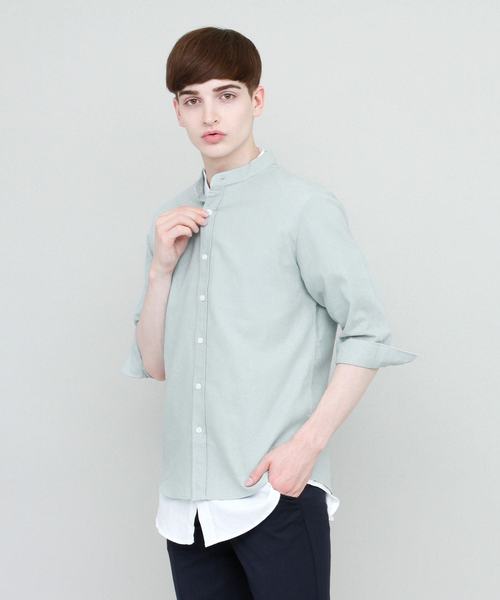 EMMA CLOTHES（エマクローズ）の「バンドカラーリネンシャツ Band collar Linen shirt 3/4 sleeve（シャツ/ブラウス・メンズ・ホワイト/ブラック/ベージュ/ネイビー/カーキ/サックスブルー/アクア・L/M）」の7枚目の写真