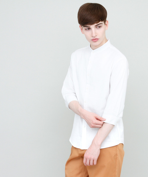 EMMA CLOTHES（エマクローズ）の「バンドカラーリネンシャツ Band collar Linen shirt 3/4 sleeve（シャツ/ブラウス・メンズ・ホワイト/ブラック/ベージュ/ネイビー/カーキ/サックスブルー/アクア・L/M）」の16枚目の写真