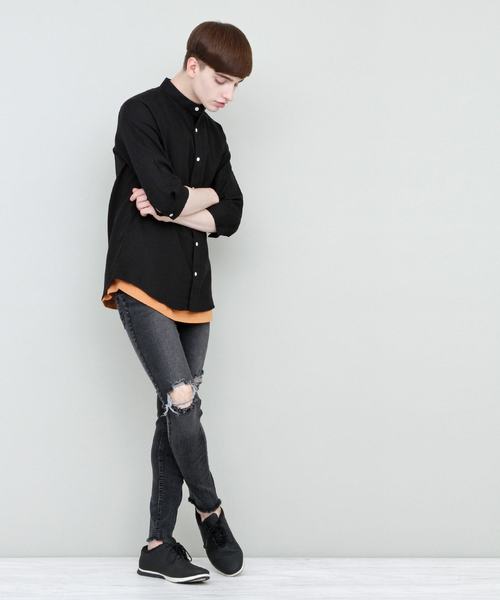 EMMA CLOTHES（エマクローズ）の「バンドカラーリネンシャツ Band collar Linen shirt 3/4 sleeve（シャツ/ブラウス・メンズ・ホワイト/ブラック/ベージュ/ネイビー/カーキ/サックスブルー/アクア・L/M）」の8枚目の写真