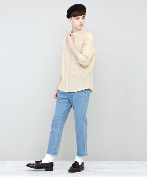 EMMA CLOTHES（エマクローズ）の「バンドカラーリネンシャツ Band collar Linen shirt 3/4 sleeve（シャツ/ブラウス・メンズ・ホワイト/ブラック/ベージュ/ネイビー/カーキ/サックスブルー/アクア・L/M）」の13枚目の写真