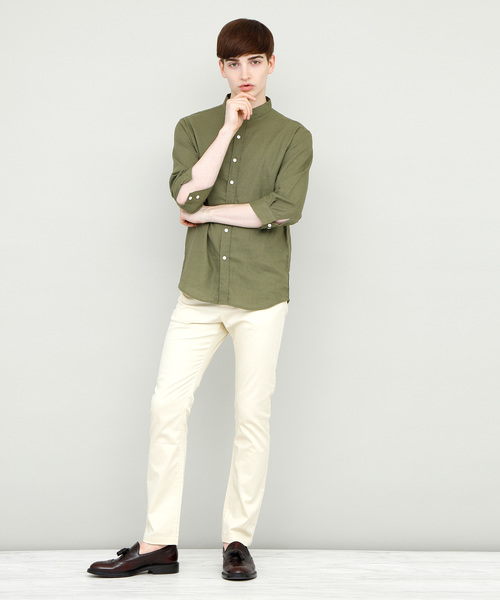 EMMA CLOTHES（エマクローズ）の「バンドカラーリネンシャツ Band collar Linen shirt 3/4 sleeve（シャツ/ブラウス・メンズ・ホワイト/ブラック/ベージュ/ネイビー/カーキ/サックスブルー/アクア・L/M）」の11枚目の写真