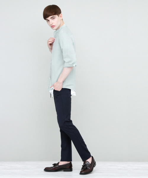 EMMA CLOTHES（エマクローズ）の「バンドカラーリネンシャツ Band collar Linen shirt 3/4 sleeve（シャツ/ブラウス・メンズ・ホワイト/ブラック/ベージュ/ネイビー/カーキ/サックスブルー/アクア・L/M）」の14枚目の写真