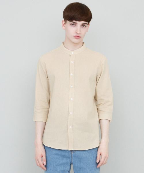 EMMA CLOTHES（エマクローズ）の「バンドカラーリネンシャツ Band collar Linen shirt 3/4 sleeve（シャツ/ブラウス・メンズ・ホワイト/ブラック/ベージュ/ネイビー/カーキ/サックスブルー/アクア・L/M）」の10枚目の写真