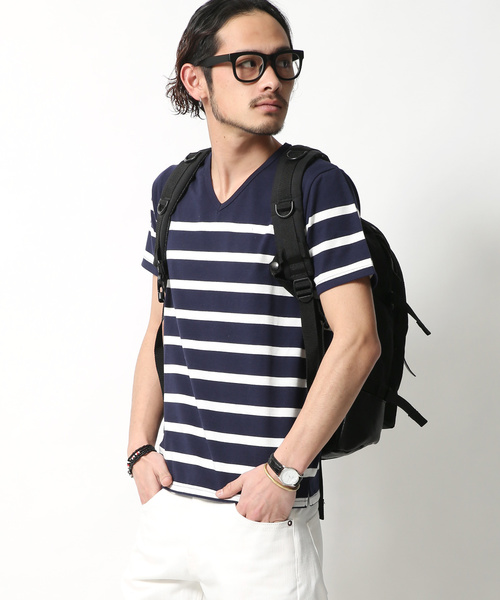 Rocky Monroe(ロッキーモンロー)の「Border V-Neck Cut&Sewn(Tシャツ/カットソー・メンズ・ブラック/ネイビー/ブルー/ホワイト×ブラック/ホワイト×ネイビー/ホワイト×ブルー・L/M)」の5枚目の写真