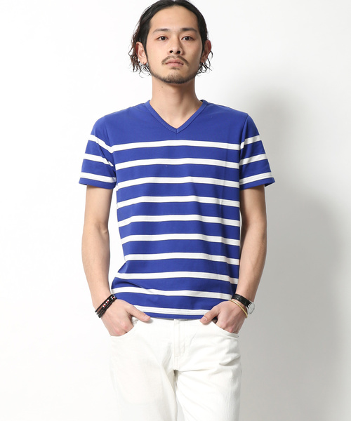 Rocky Monroe(ロッキーモンロー)の「Border V-Neck Cut&Sewn(Tシャツ/カットソー・メンズ・ブラック/ネイビー/ブルー/ホワイト×ブラック/ホワイト×ネイビー/ホワイト×ブルー・L/M)」の6枚目の写真
