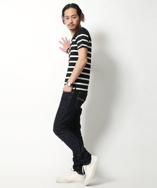 Rocky Monroe(ロッキーモンロー)の「Border V-Neck Cut&Sewn(Tシャツ/カットソー・メンズ・ブラック/ネイビー/ブルー/ホワイト×ブラック/ホワイト×ネイビー/ホワイト×ブルー・L/M)」の10枚目の写真