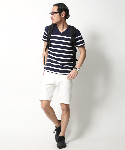 Rocky Monroe(ロッキーモンロー)の「Border V-Neck Cut&Sewn(Tシャツ/カットソー・メンズ・ブラック/ネイビー/ブルー/ホワイト×ブラック/ホワイト×ネイビー/ホワイト×ブルー・L/M)」の12枚目の写真