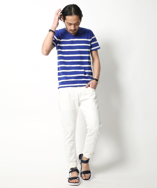 Rocky Monroe(ロッキーモンロー)の「Border V-Neck Cut&Sewn(Tシャツ/カットソー・メンズ・ブラック/ネイビー/ブルー/ホワイト×ブラック/ホワイト×ネイビー/ホワイト×ブルー・L/M)」の15枚目の写真