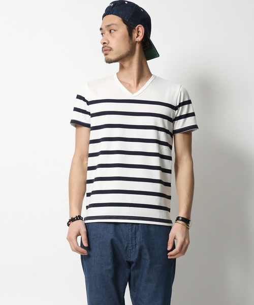 Rocky Monroe(ロッキーモンロー)の「Border V-Neck Cut&Sewn(Tシャツ/カットソー・メンズ・ブラック/ネイビー/ブルー/ホワイト×ブラック/ホワイト×ネイビー/ホワイト×ブルー・L/M)」の16枚目の写真