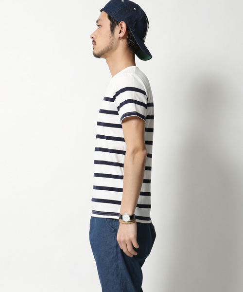 Rocky Monroe(ロッキーモンロー)の「Border V-Neck Cut&Sewn(Tシャツ/カットソー・メンズ・ブラック/ネイビー/ブルー/ホワイト×ブラック/ホワイト×ネイビー/ホワイト×ブルー・L/M)」の17枚目の写真