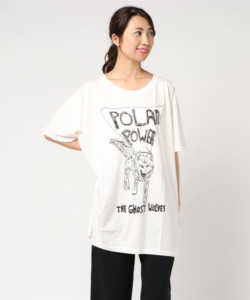 HYSTERIC GLAMOUR(ヒステリックグラマー)の「THE GHOST WOLVES/POLAR POWER ビッグT-SHシャツ(Tシャツ/カットソー)」|ホワイト