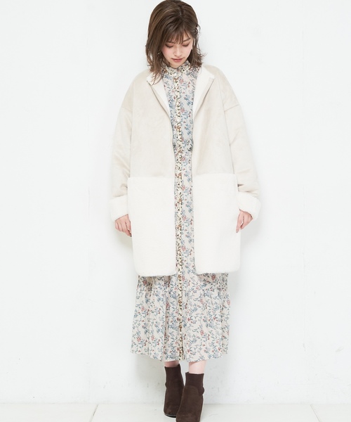natural couture(ナチュラルクチュール)の「スウェード×ファーボンディングロングコート(その他アウター・レディース・ブラック/グレー/アイボリー/ピンクベージュ・FREE)」の20枚目の写真