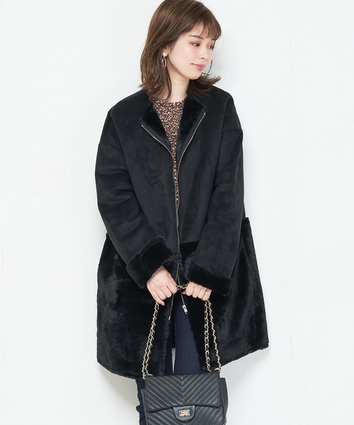 natural couture(ナチュラルクチュール)の「スウェード×ファーボンディングロングコート(その他アウター・レディース・ブラック/グレー/アイボリー/ピンクベージュ・FREE)」の19枚目の写真