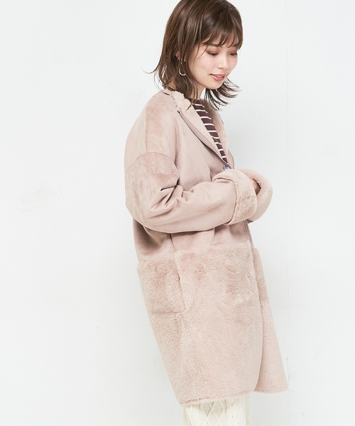 natural couture(ナチュラルクチュール)の「スウェード×ファーボンディングロングコート(その他アウター・レディース・ブラック/グレー/アイボリー/ピンクベージュ・FREE)」の17枚目の写真