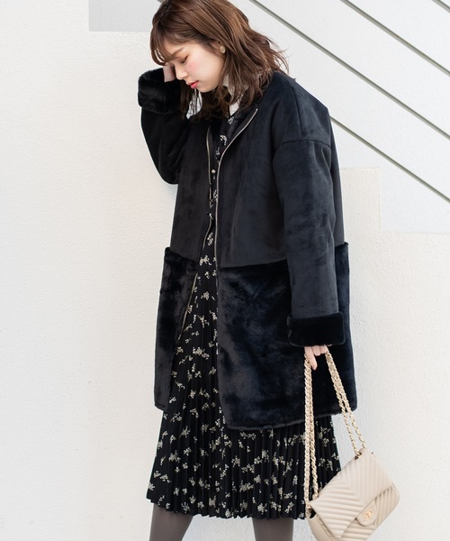 natural couture(ナチュラルクチュール)の「スウェード×ファーボンディングロングコート(その他アウター・レディース・ブラック/グレー/アイボリー/ピンクベージュ・FREE)」の11枚目の写真