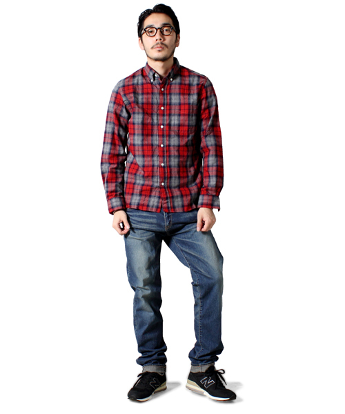 BEAMS PLUS（ビームスプラス）の「□BEAMS PLUS / ヘリンボーンチェック ボタンダウンシャツ（シャツ/ブラウス・メンズ・レッド/イエロー/ネイビー・X-SMALL/SMALL/MEDIUM/LARGE/X-LARGE/XX-LARGE）」の12枚目の写真