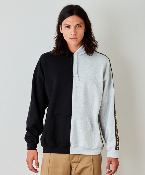 EVENFLOW（イーブンフロー）の「evenflow イーブンフロウ / PANEL LA-CA LINE HOODIE  パネル切り替え プルオーバーパーカー EFS-910（パーカー・メンズ・ネイビー/ベージュ/ブラック/アッシュグレー・SMALL/MEDIUM/LARGE/X-LARGE）」の2枚目の写真